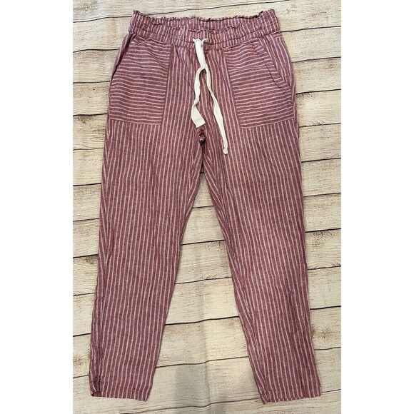 Vince Camuto Pants - Vince Camuto Red Striped Drawstring Waist Linen Cotton Blend Pants size Small